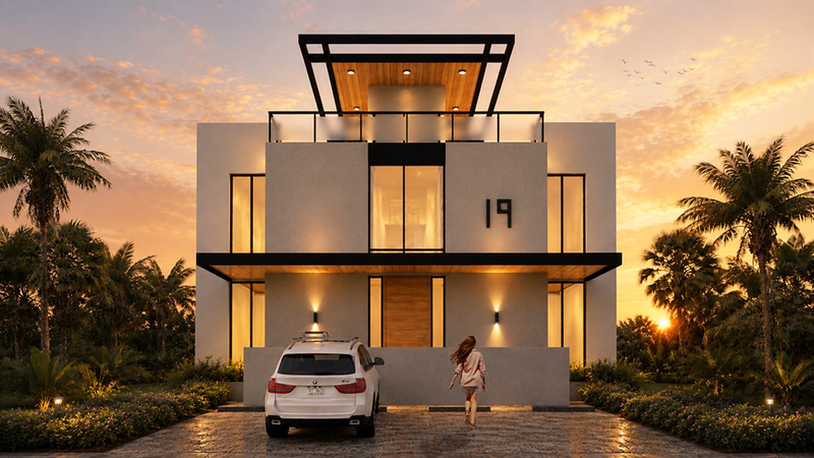 AZZUL Duplex Plus home at sunset among palms